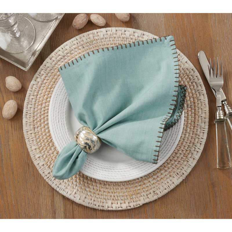 Ivara Whip Stitched Design 20" Cotton Napkin, Aqua