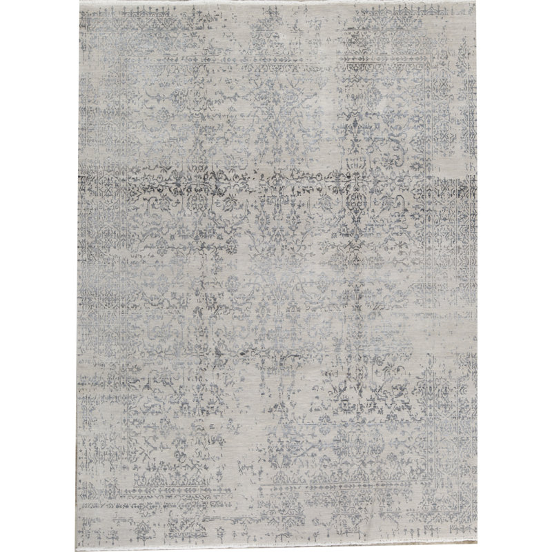 Tapis argenté / ivoire de haute qualité noué à la main Brookhaven