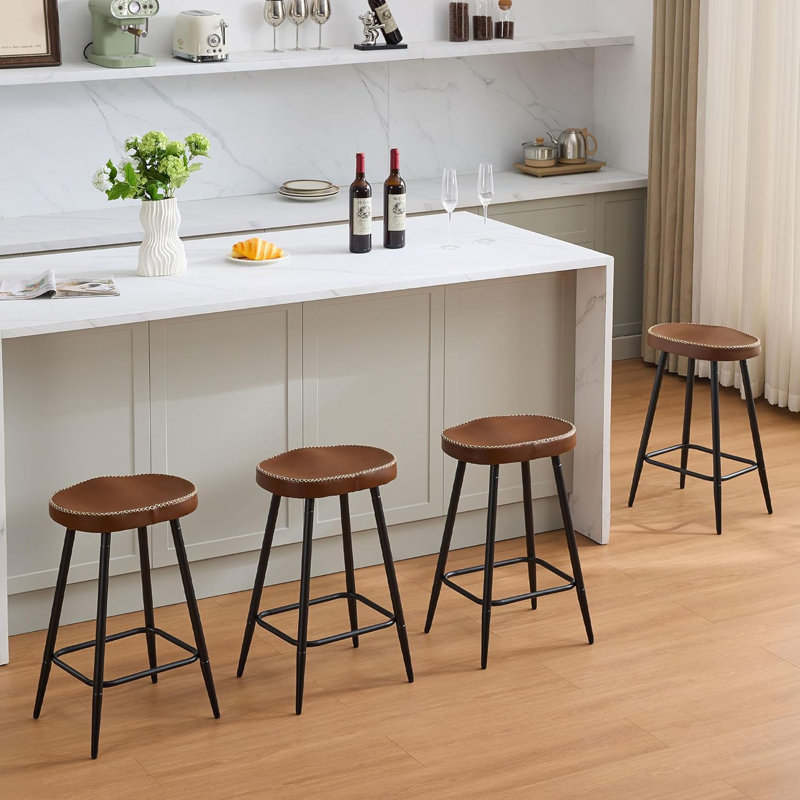 Tabourets de comptoir en simili cuir sans dossier pour îlot de cuisine (ensemble de 4), 4, Brun