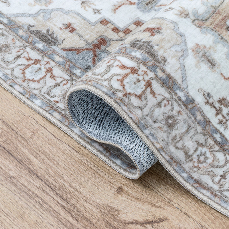 Tapis antidérapant Sersi Ornate, Beige/Cream, Rectangle 3' x 5'