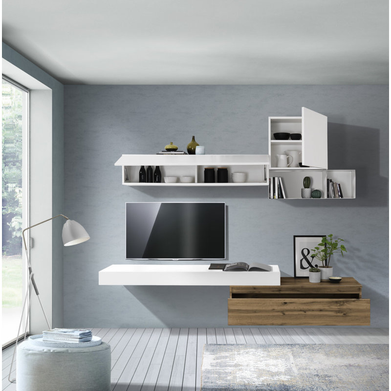 Evilynn Floating Shelf, White/Honey Oak