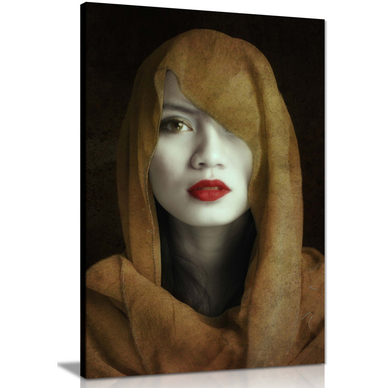 Panther Print Fine Art Prints Woman In Red Lips & Scarf Portrait Artistic Framed Canvas Prints, Pictures For Home Walls, Bedroom, Living Room & Bathroom Decor - Wrapped Canvas Art Prints