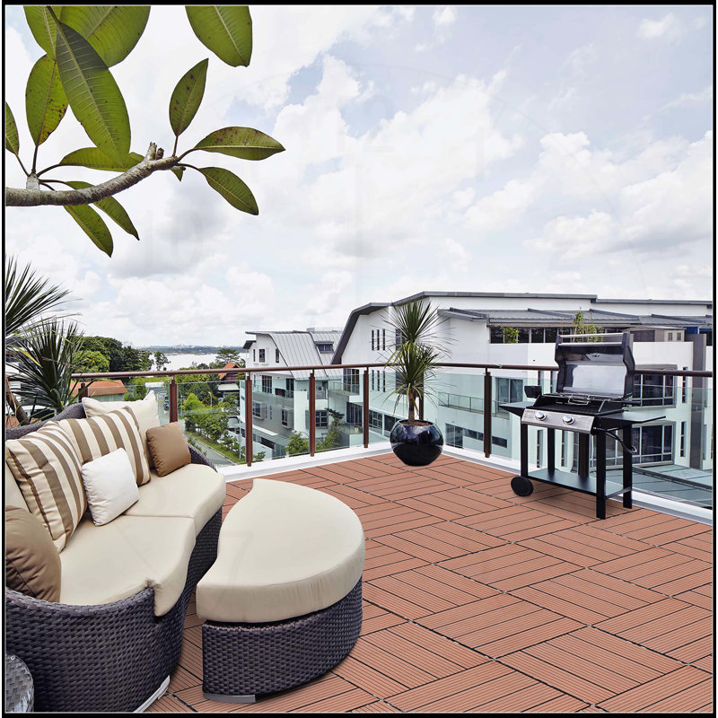 Sustainable Deck Tiles Set for Various Outdoor Spaces, Rust and Weather Resistant, Mahogany