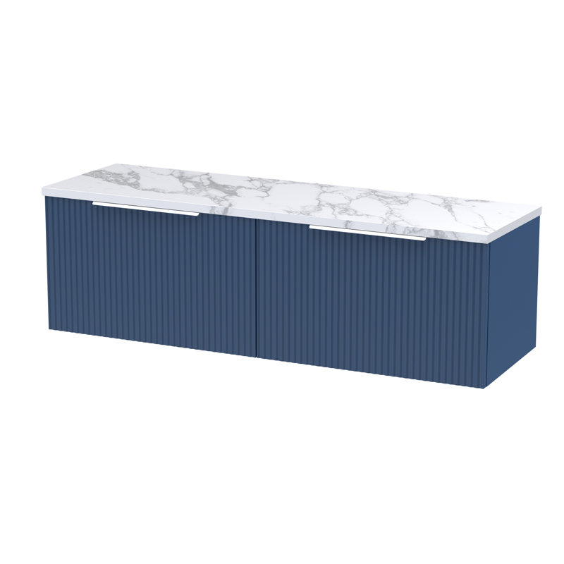 Fluted 121.5cm Double Bathroom Vanity Base Only, Satin Blue