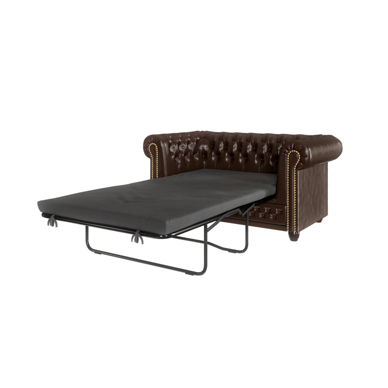 Chesterfield  3 - Piece Living Room Set with Sleeping Function Made of Vegan Leather with Solid Wood Legs, Brown