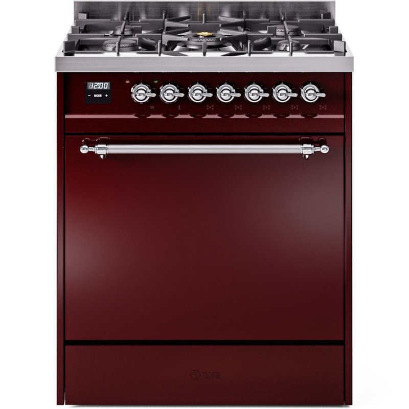 Cuisinière à double carburant 30 po ILVE Nostalgie II, Gaz naturel, Bourgogne / chrome