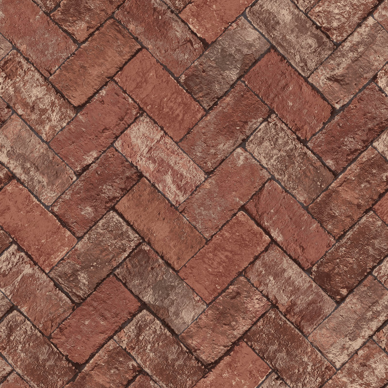 Fereol Herringbone Brick 10m X 53cm Wallpaper Roll, Brick Red