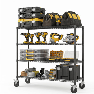 4-Tier Rolling Wire Shelving 47.2 x 17.7 x 63 in, 2640 LBS Heavy-Duty Rack with Locking Wheels for Garage & Pantry