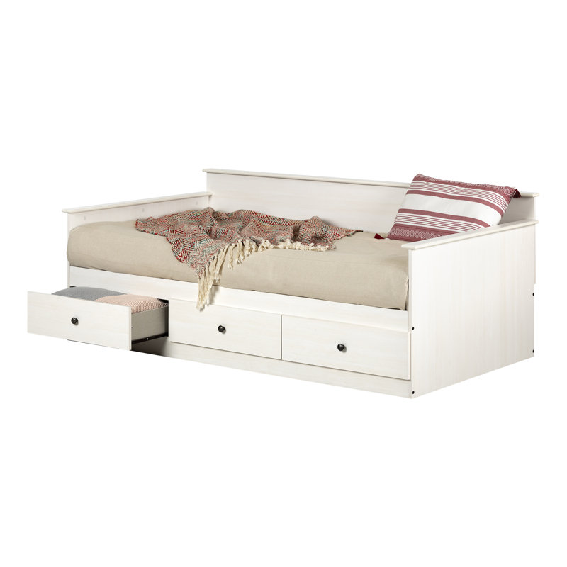 White Wash Twin Daybed with 3 Storage Drawers