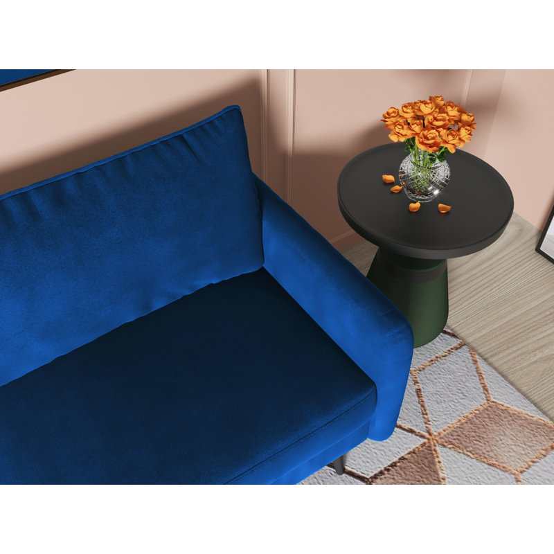 Canapé à accoudoirs arrondis 70 po Elle-Jade, Velours bleu espace, H 33 po x l 70 po x P 30 po