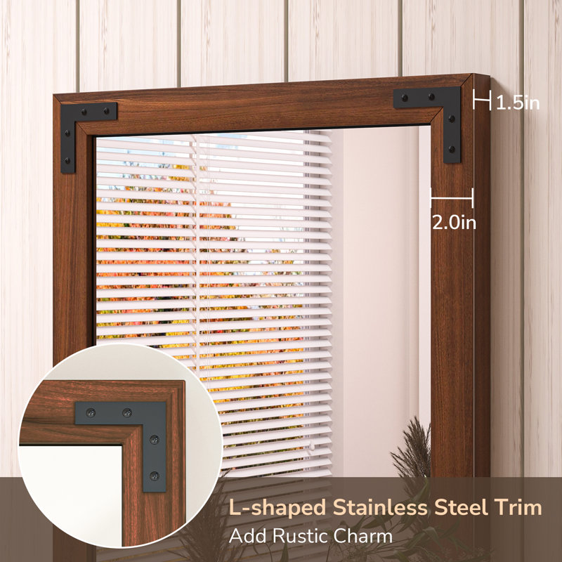 Gwenneth Rectangle Wood Mirror for Bathroom, Solid Pine Wood, 22" x 30", Natural Wood