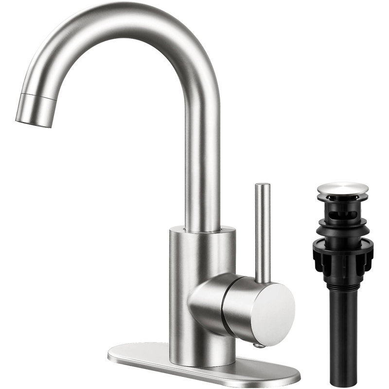 Robinet de salle de bain monotrou HGN, robinets de lavabo de salle de bain à 1 poignée avec bonde escamotable, Nickel brossé