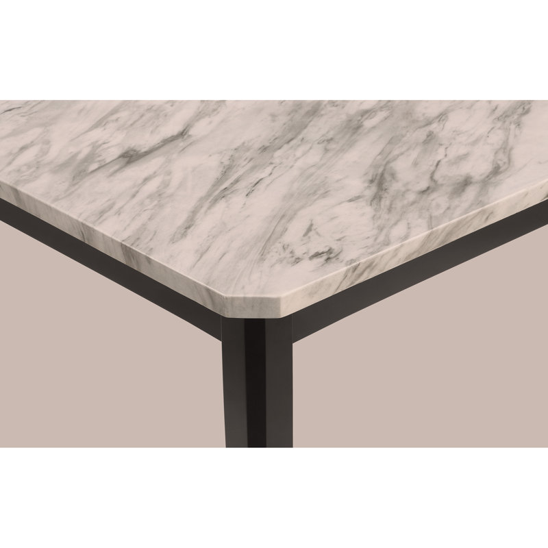Ensemble de salle à manger 6 pièces rectangulaire contemporain avec plateau en faux marbre et plateau noir