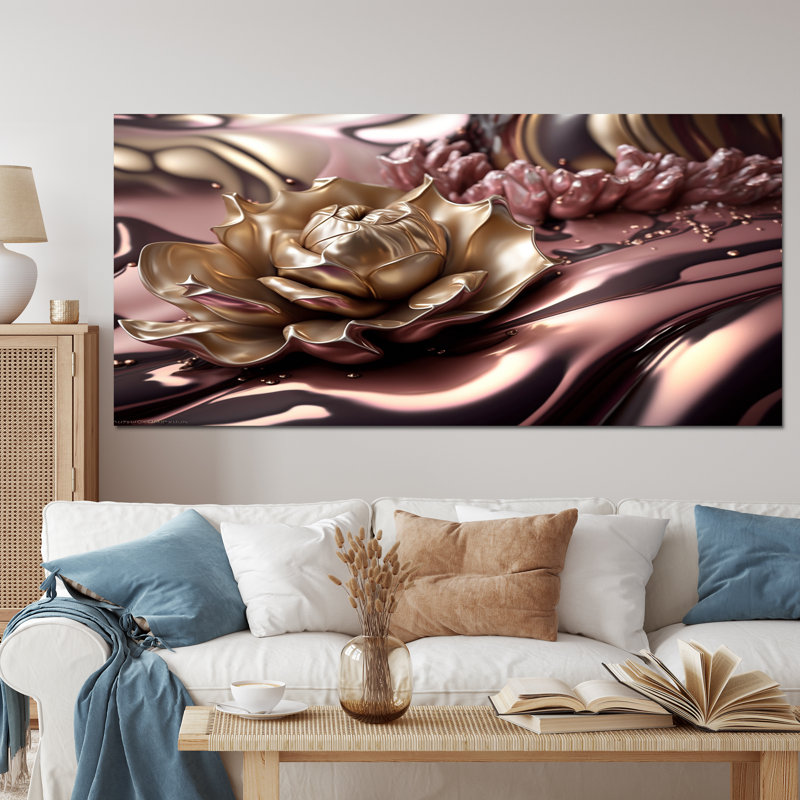 Rose et doré fleurs glamour V - art mural floral grand, Black Picture Framed, 24" H x 32" W