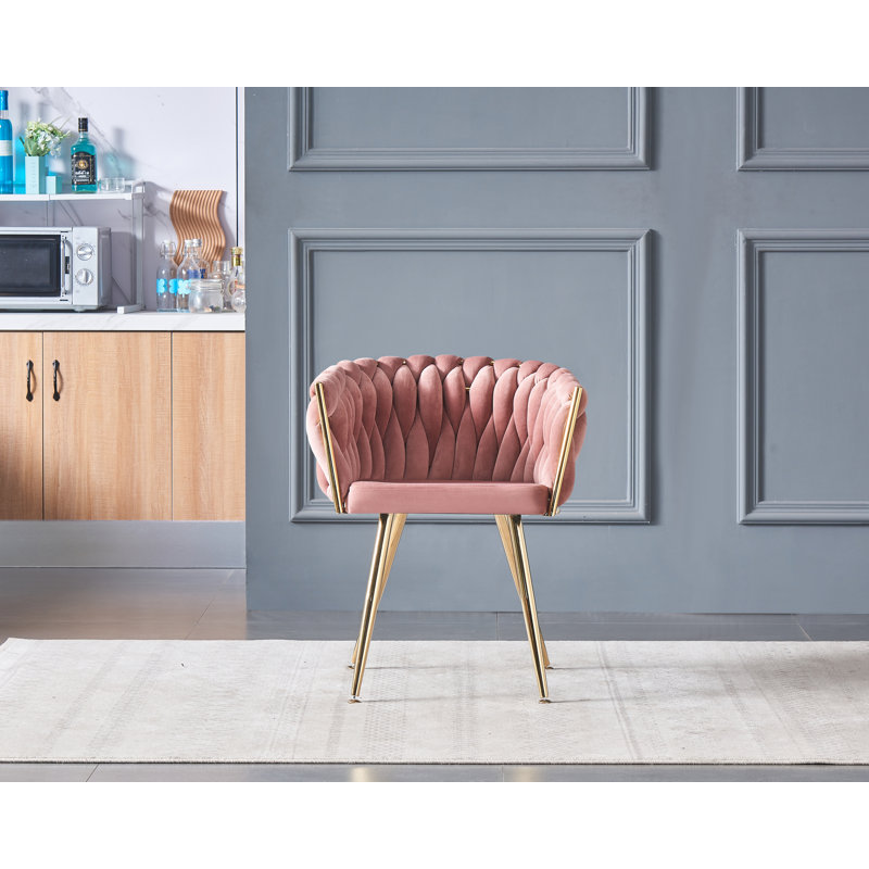 Velvet Upholstered Dining Chair | Arm Chair | Metal Legs, Pink
