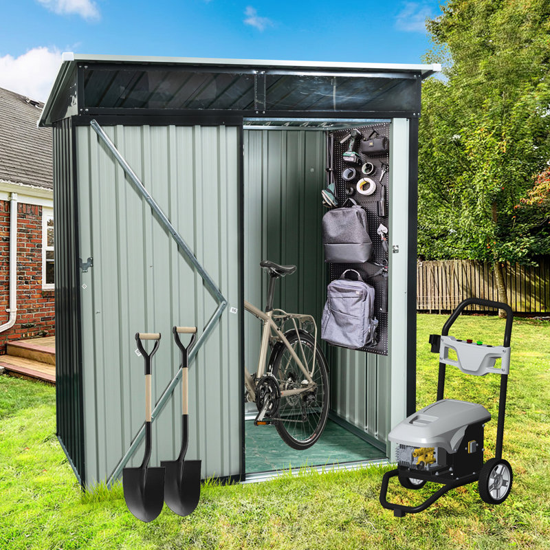 Black 5Ft X 3Ft Outdoor Metal Storage Shed With Transparent Panel - Galvanized Steel Frame, Hinged Door, Easy Assembly, Steel, Shed, Endurance Plate, Strong To Assemble, Insect And Rot Proof
