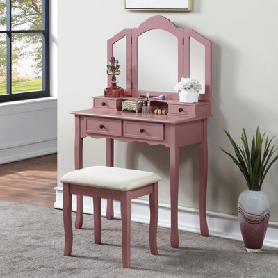Ensemble coiffeuse et tabouret en bois