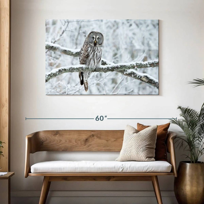Brampt Great Grey Winter Owl, 30" H x 45" W