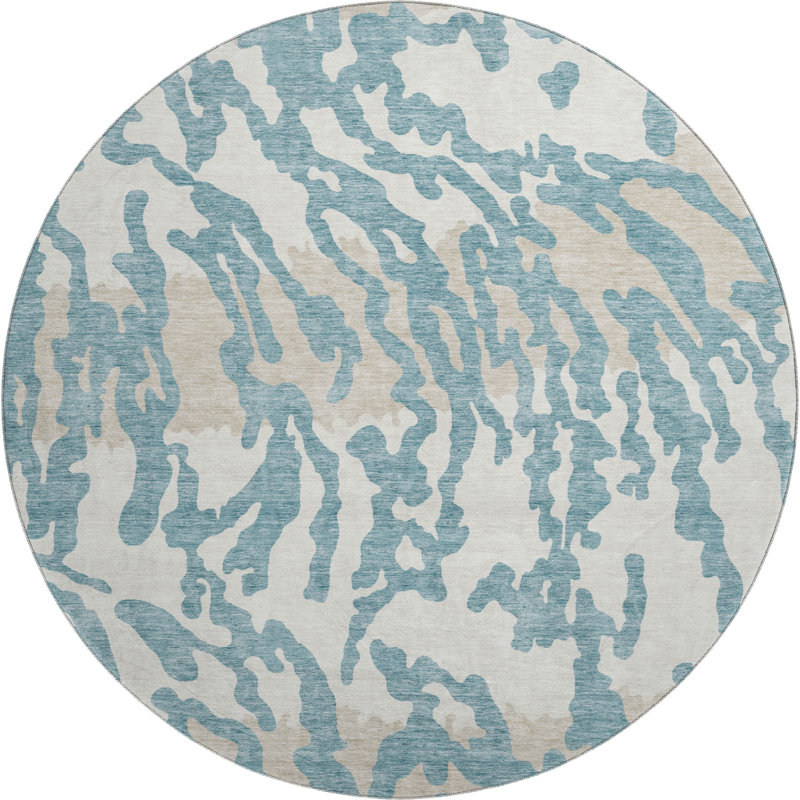 Premium Machine Washable Prisco Teal Rug, Round 8'