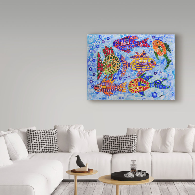 « tropical fish pattern », reproduction de peinture à l’acrylique sur toile tendue, H 18 po x l 24 po x P 2 po