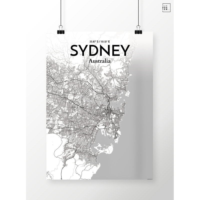 Sydney City Map - No Frame Print, 43.2cm H x 27.9cm W x 0.13cm D