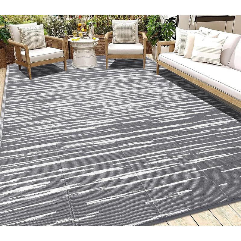 Reversible Plastic Outdoor Rug Waterproof for Patios Clearance,Camping RV,Picnic,Backyard,Deck,Balcony,Porch, Gray