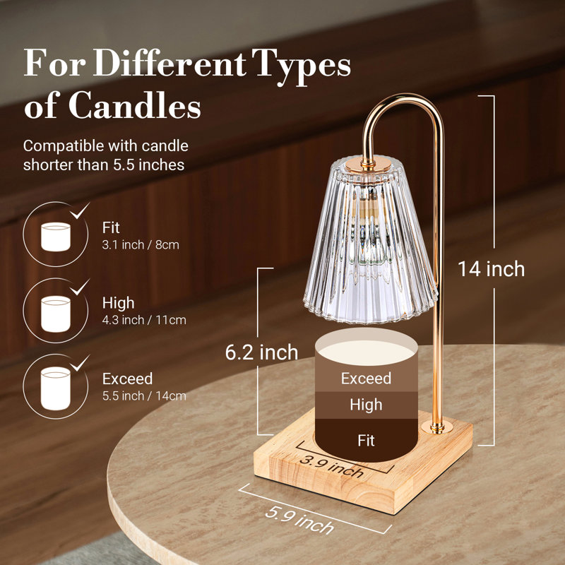 Candle Warmer Lamp with Timer, Dimmable, Adjustable Height - Electric Top Down Melting for All Jar Candles - Home Decor Wax Melter Light (Includes 2 Halogen Bulbs)