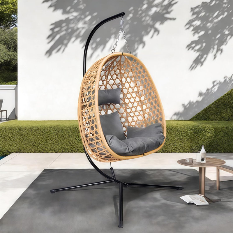 Fauteuil à œufs pivotant avec support - Rotin jaune