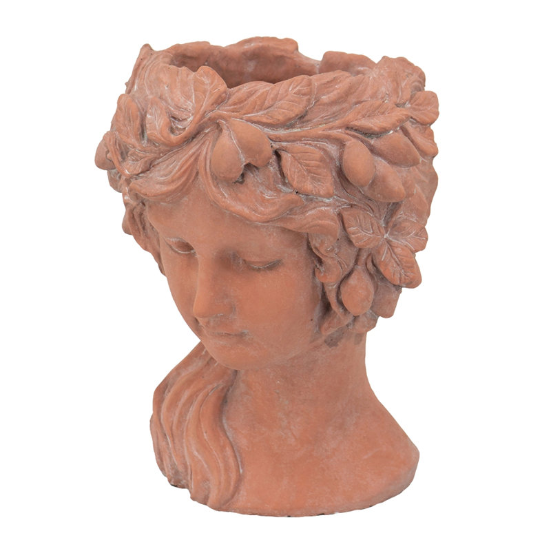 8X9X11.5" Brown Head Bust Planter, Greek Style Cement Head Planter - Indoor Outdoor Home Garden Decor