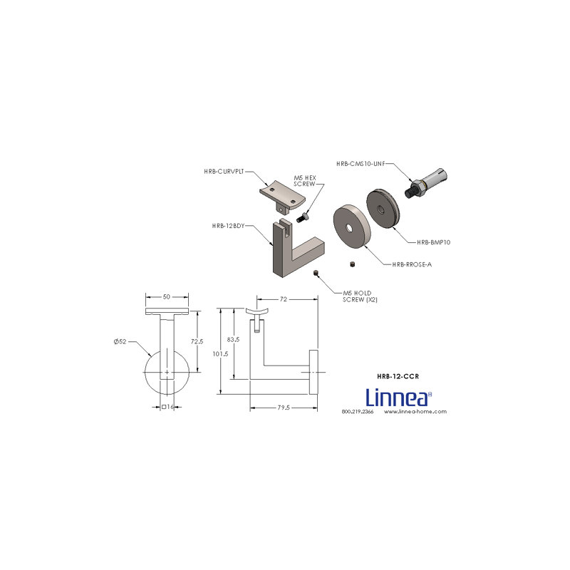 Concrete Mount Handrail Bracket with Round Rose and Curved Plate, Satin Stainless Steel