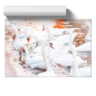 White Swans Painting - Frameless Print