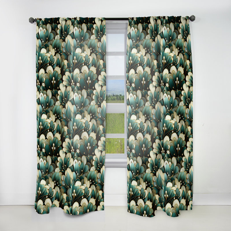 Damask Green Art Decor Pattern II - Damask Curtain - Velvet Room Darkening - 1 panel, 52" W x 108" L