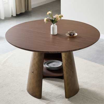 47.25 Inch Round Dining Table, Retro Style, Brushed Texture, Suitable For 4-6 People, MDF Tabletop, Metal Frame.