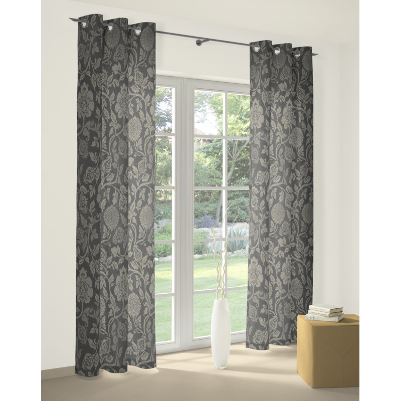 Loman Synthetic Eyelet Single Curtain Panel, opaque, 132cm Width x 145cm Drop, Grey/Brown/Blue