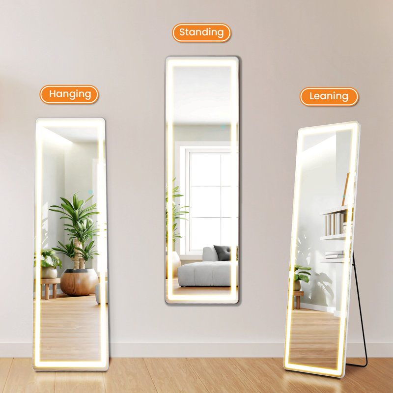 Miroir d'éclairage 3 couleurs avec lumières DEL, miroir de sol avec support
