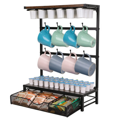 Porte-tiroir à dosettes de café avec capacité de rangement de 50 tasses, organisateur de garde-manger pour sachets de thé / sirop, sachets de café, organisateur de comptoir de bar pour comptoir, noir