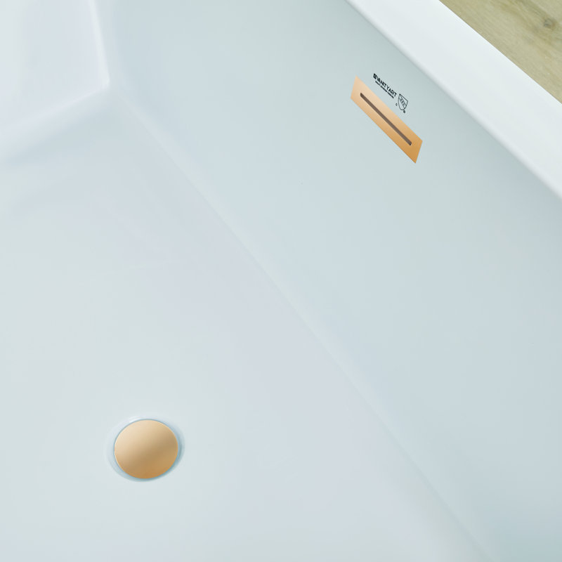 67'' x 31'' Freestanding Soaking Acrylic Bathtub, White/Titanium Gold
