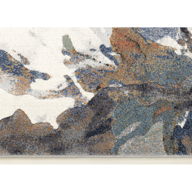 Tapis Sophie Blue Abstract tissé à la machine, Bleu, 6 pi 7 po x 9 pi 6 po
