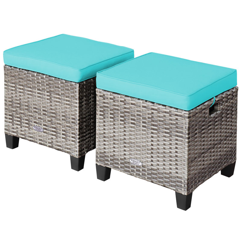 Repose-pieds d'extérieur avec coussin Amarley, Turquoise