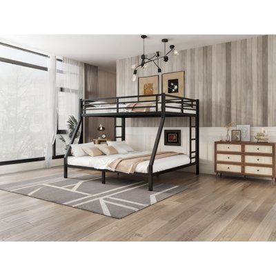 Queen Over King Bunk Bed,metal Bunk Bed For Adults & Teens, Noise-free, Space-saving Frame, No Box Spring Needed, Black