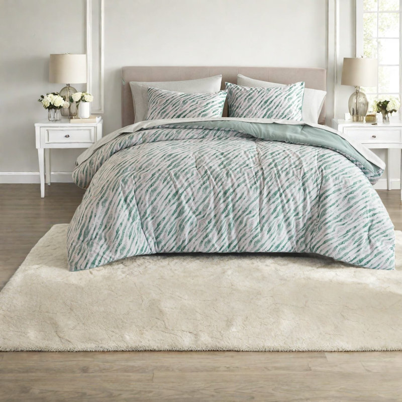 De literie pour grand lit deux pièces, ensemble de chambre à coucher moderne en microfibre de polyester vert