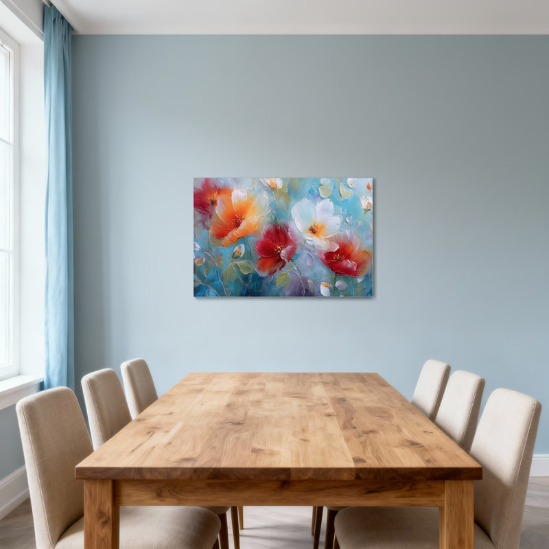 Plantes et fleurs, art floral abstrait sur toile, H 32 po x l 48 po