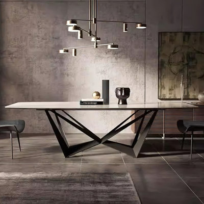 Hugette 78.7" Sintered Stone Top Dining Table for 8-10, Modern Rectangelar Kitchen Table with Black Stainless Steel Based, Luxury Dining Room Table for Living Room Home (Table Only)