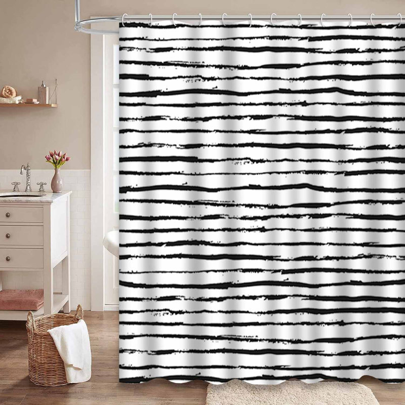 Rideau de douche à rayures noires avec 12 crochets, 72" L x 84" W