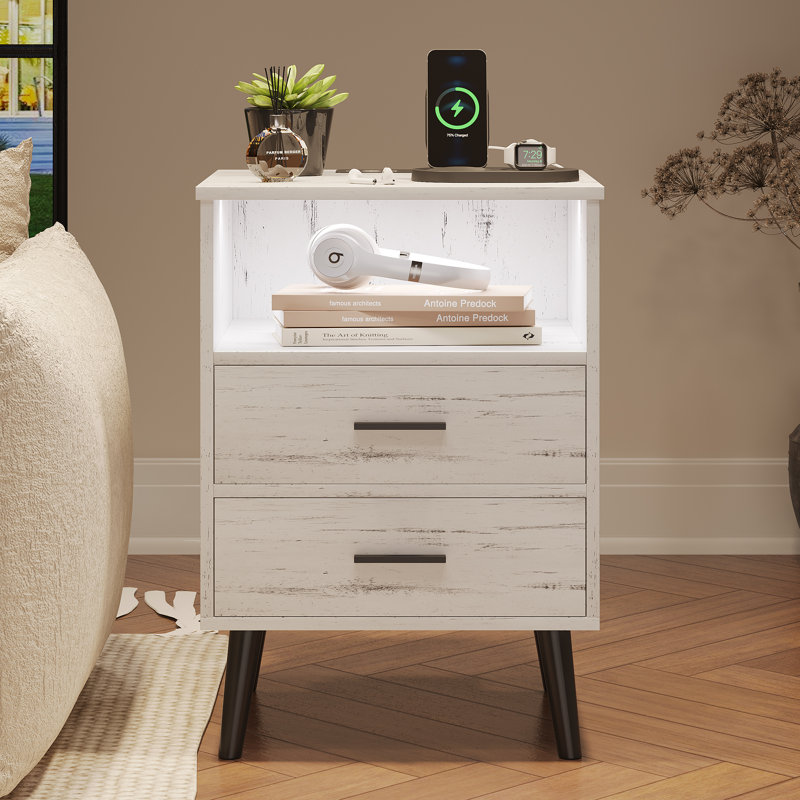 Boersma 45cm W Manufactured Wood Bedside Table, White/Brown