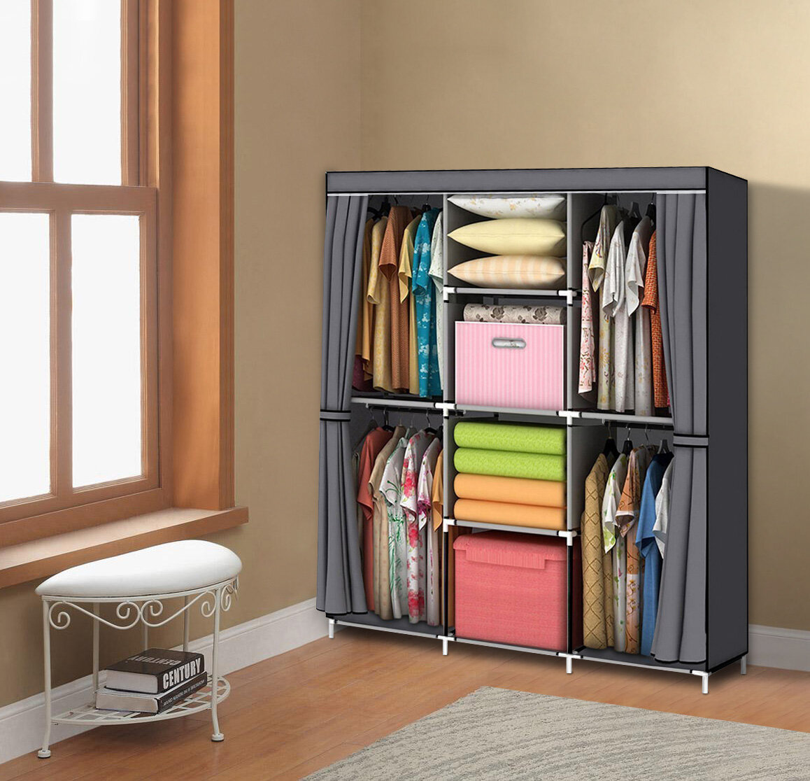 71 Portable Closet Wardrobe Clothes Rack Storage Organizer with Shelf Gray