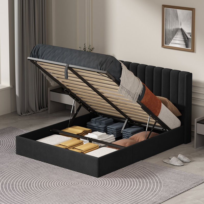 Lit plateforme avec rangement Daizia, Grand, Noir