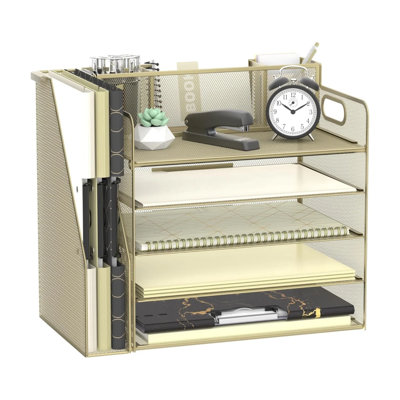 Organisateur de bureau à 5 niveaux avec 3 porte-stylos, organisateur de bureau avec porte-revues, accessoires de bureau en filet