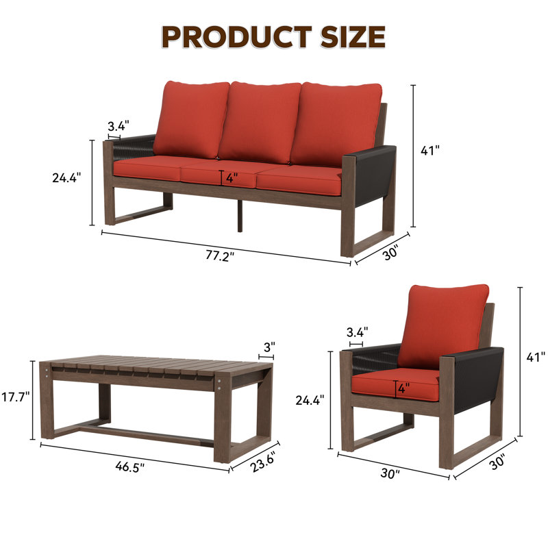 5-person Patio Seating Group With Cushions, Rouge