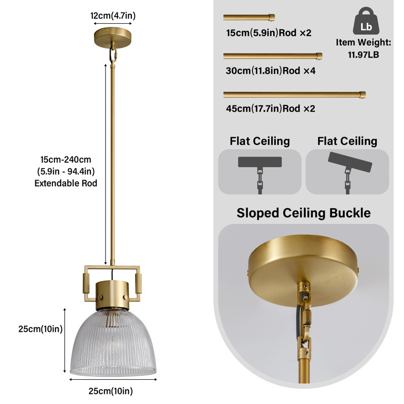 Adylene 1 - Light Modern Solid Brass Pendant Lights(Bulb Included), Bronze